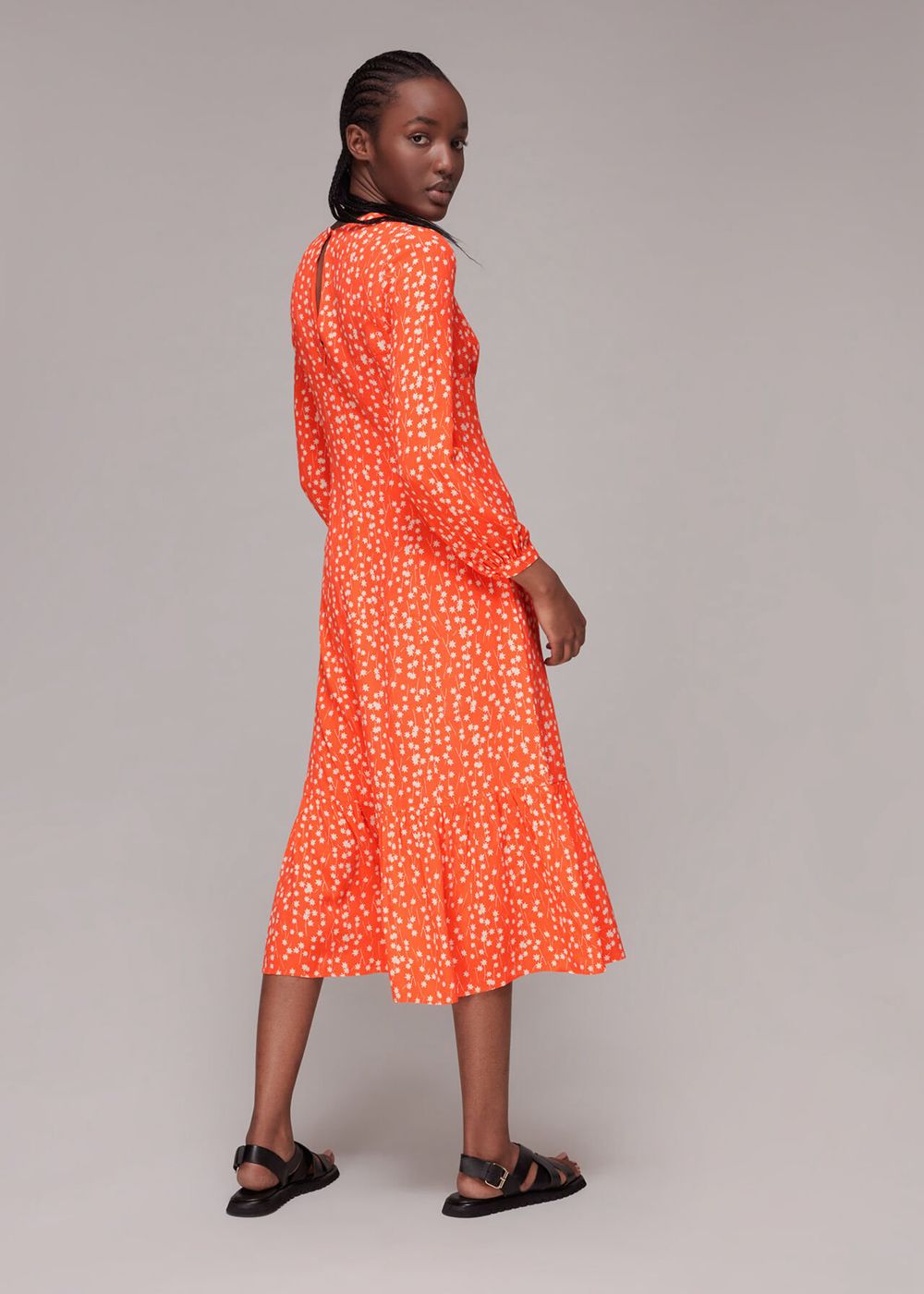 Whistles Shooting Star Print Midi Dress Orange / Multicolor | US-83954WOSY