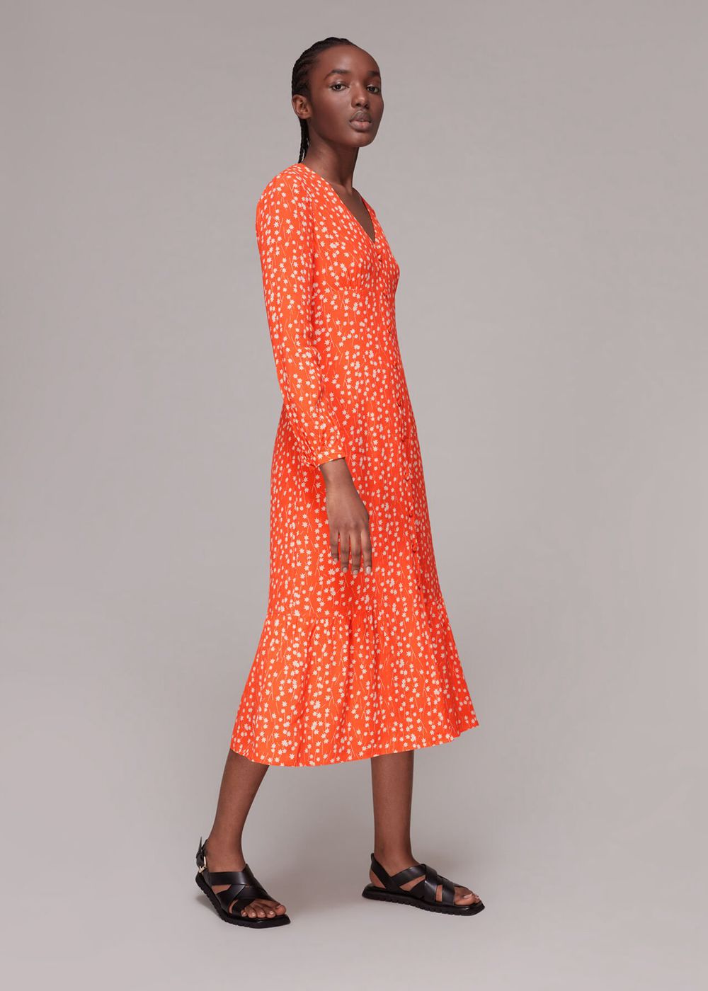 Whistles Shooting Star Print Midi Dress Orange / Multicolor | US-83954WOSY