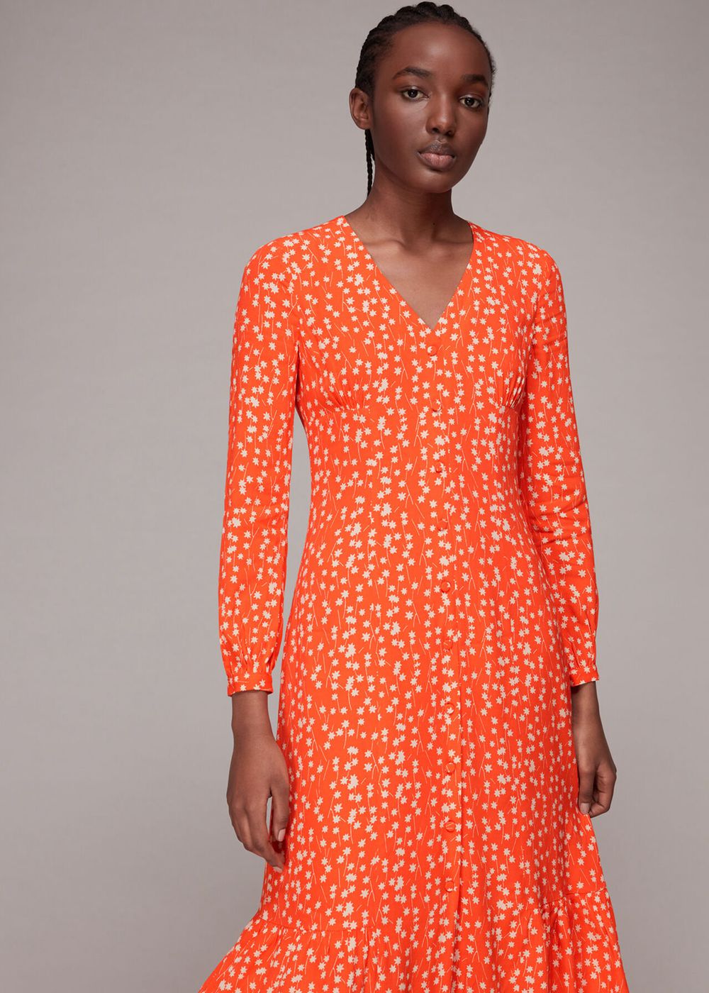 Whistles Shooting Star Print Midi Dress Orange / Multicolor | US-83954WOSY