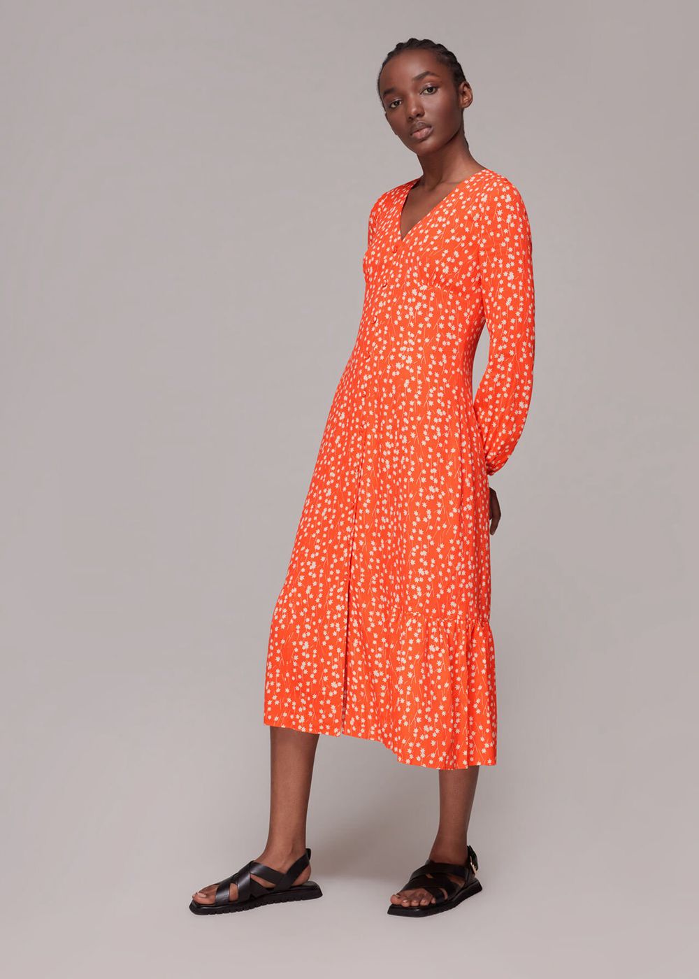 Whistles Shooting Star Print Midi Dress Orange / Multicolor | US-83954WOSY