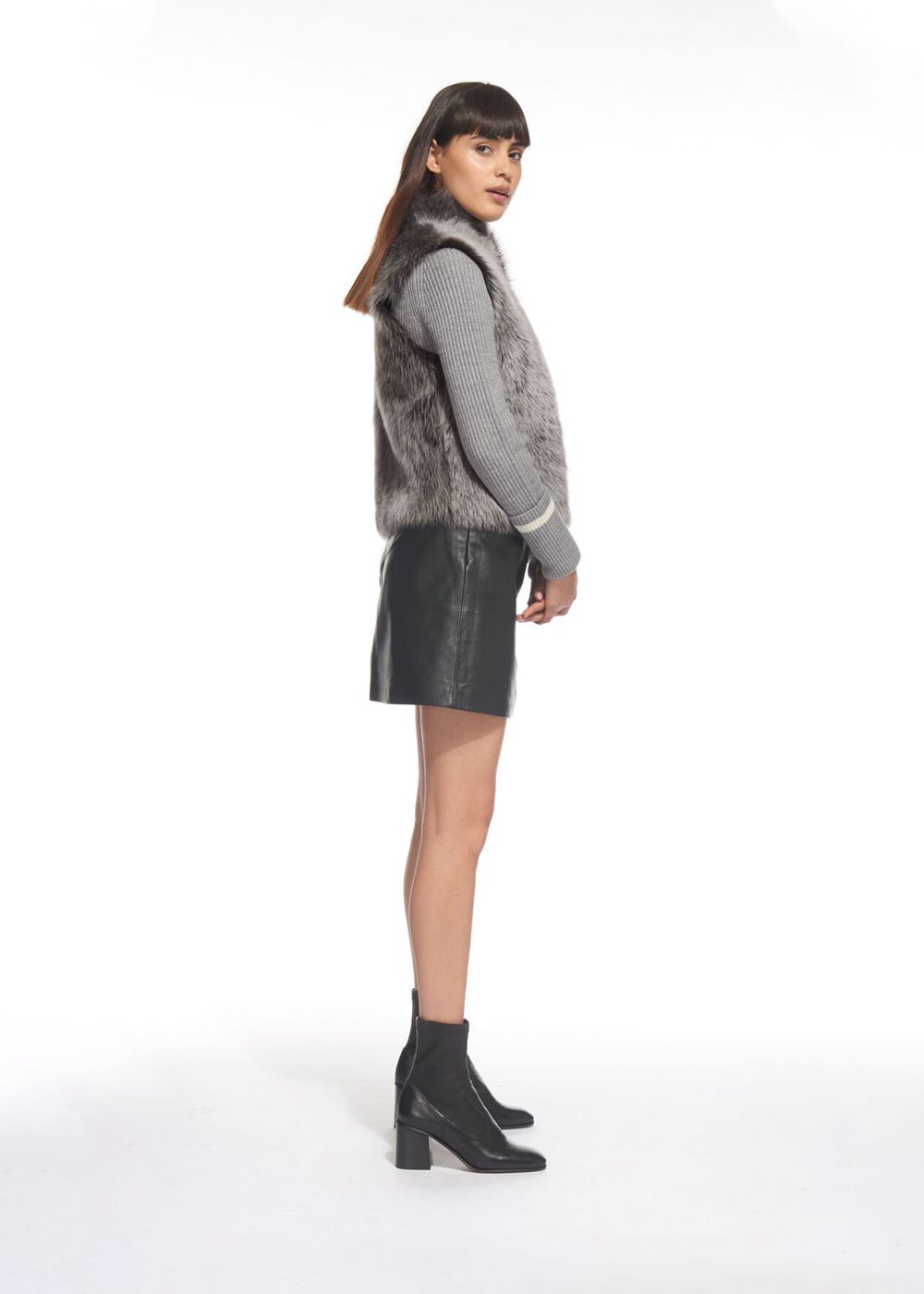 Whistles Short Sheepskin Vest Grey | US-12495XUFA