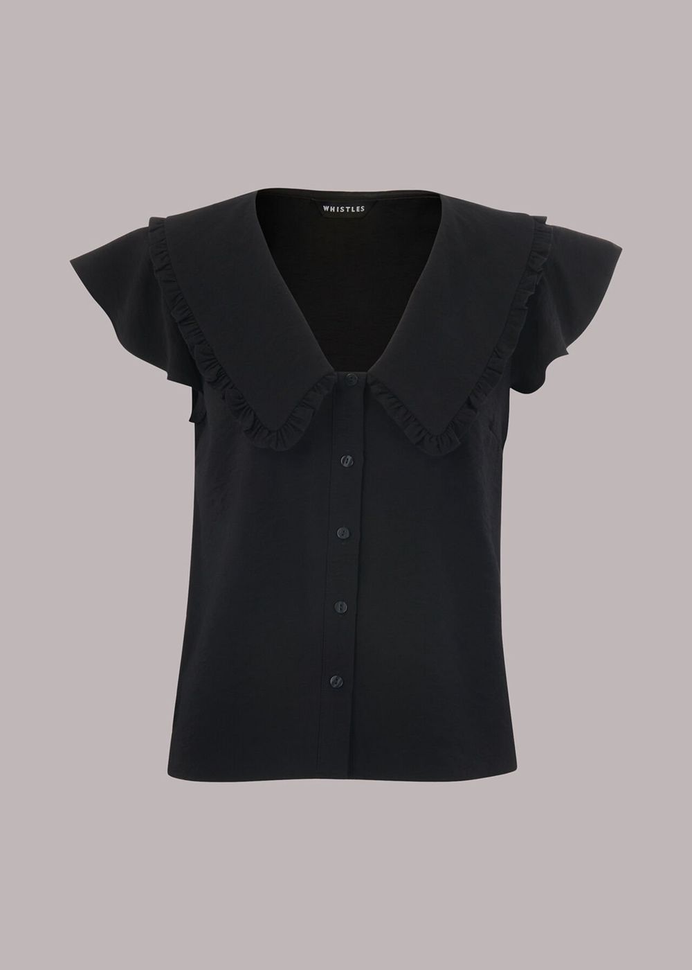 Whistles Short Sleeve Collar Top Black | US-57304VTND