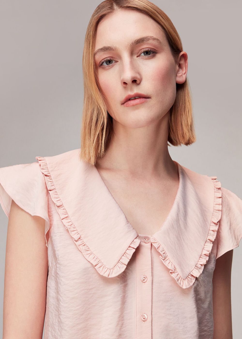 Whistles Short Sleeve Collar Top Pink | US-10892BRQU