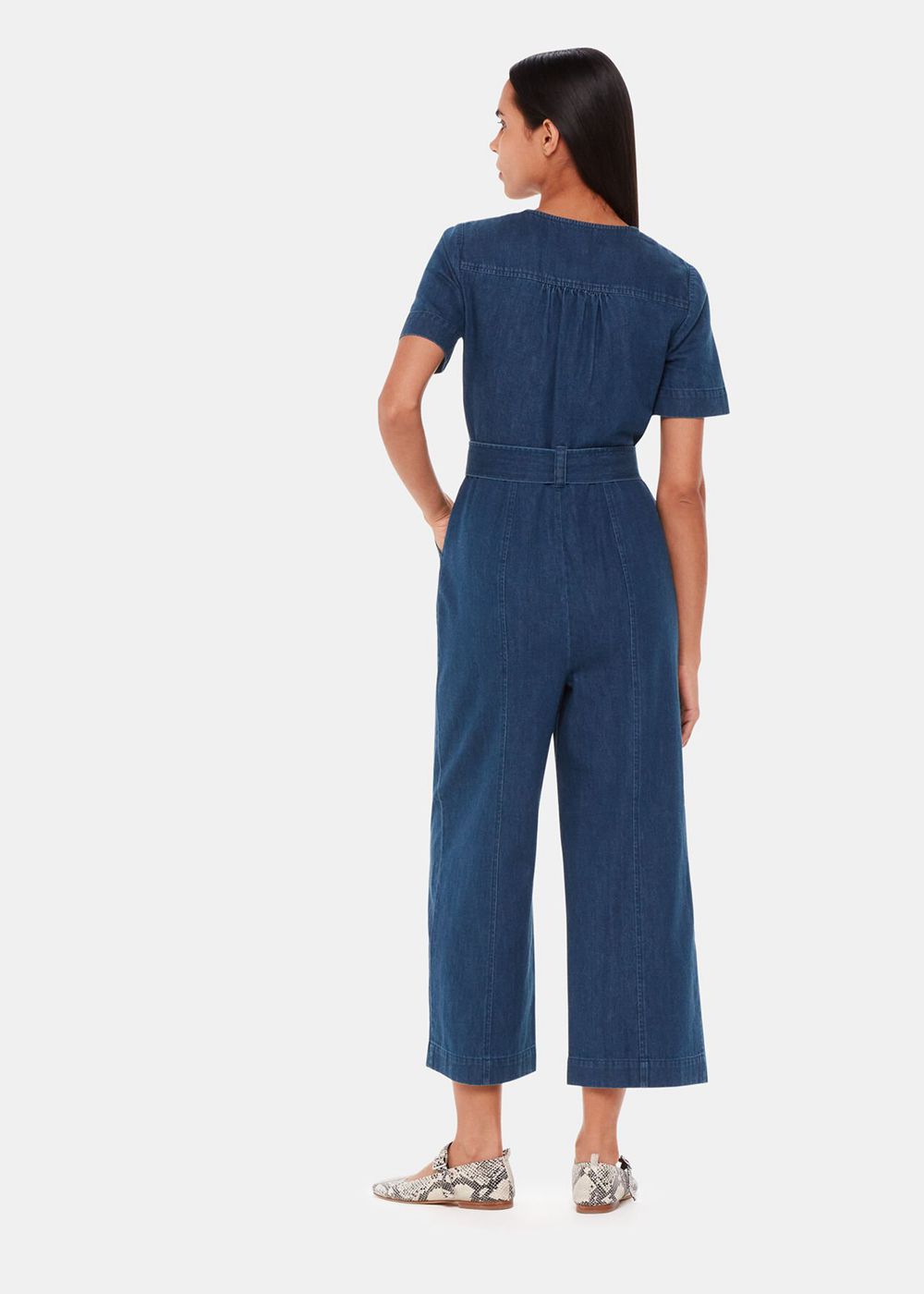 Whistles Short Sleeve Denim Jumpsuit Blue | US-91562WUIQ