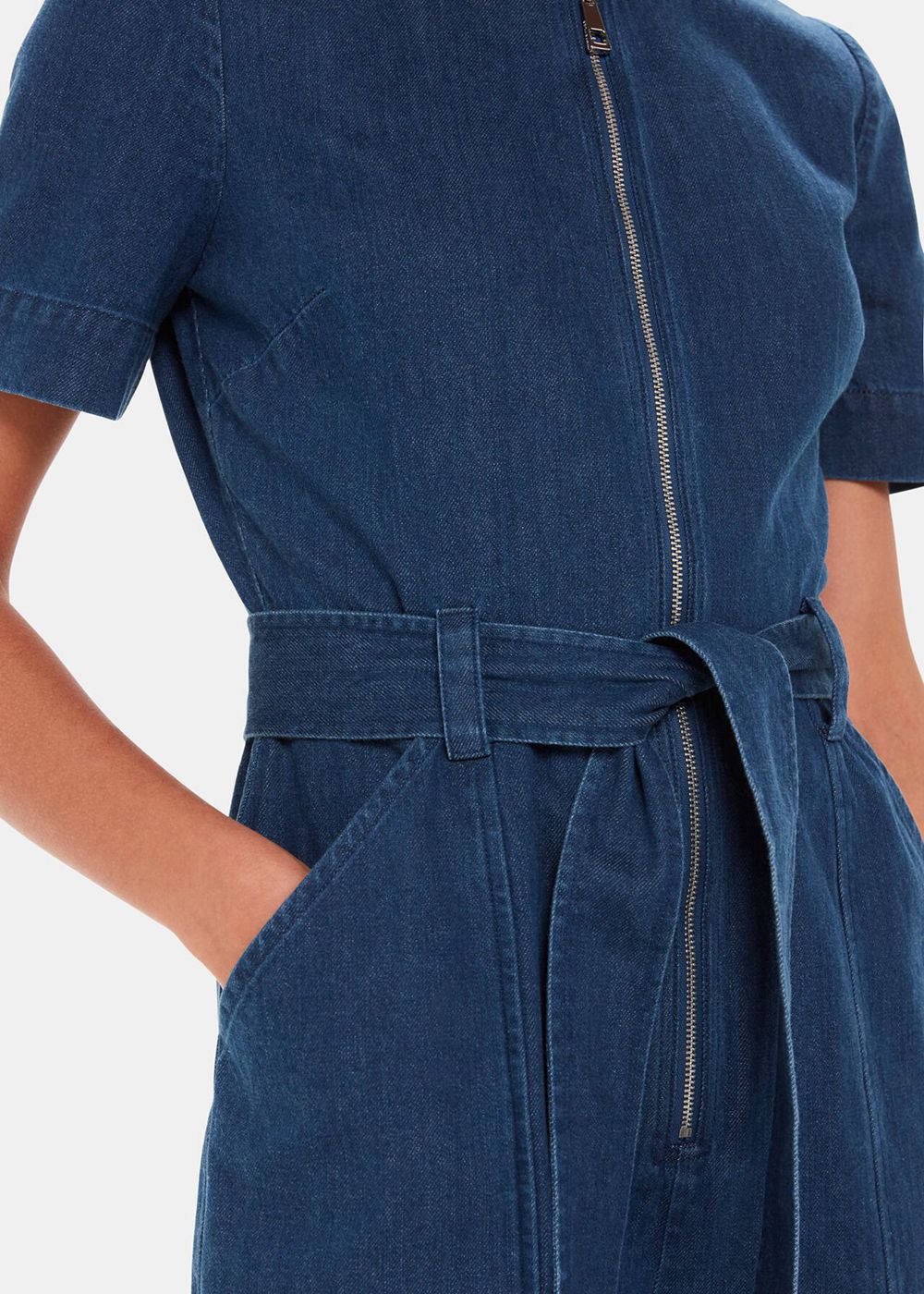 Whistles Short Sleeve Denim Jumpsuit Blue | US-91562WUIQ