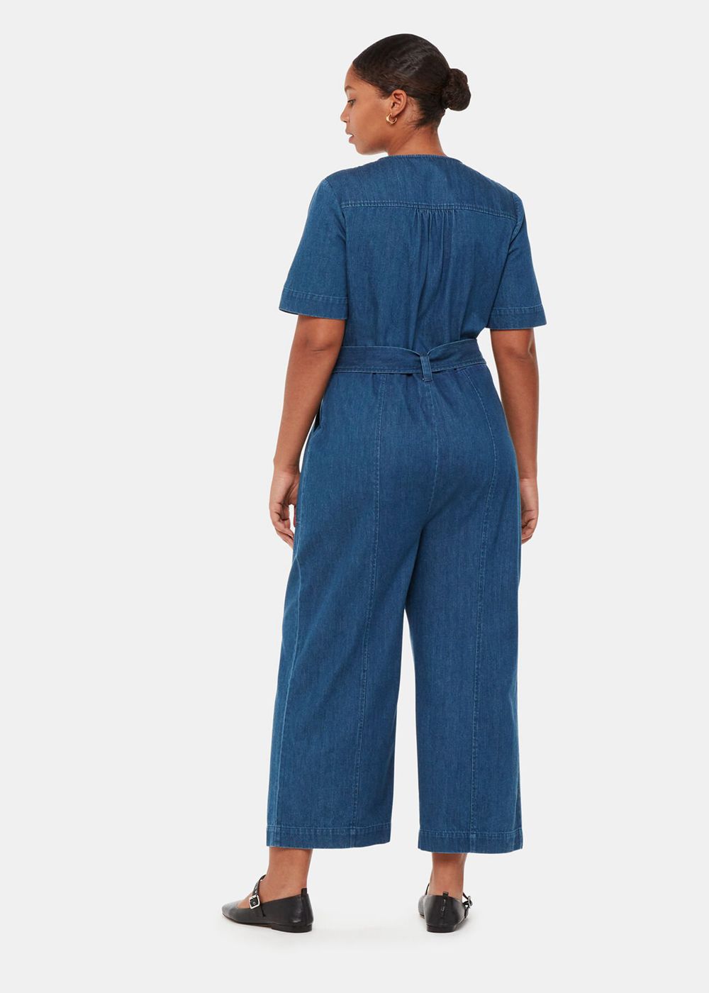 Whistles Short Sleeve Denim Jumpsuit Blue | US-91562WUIQ