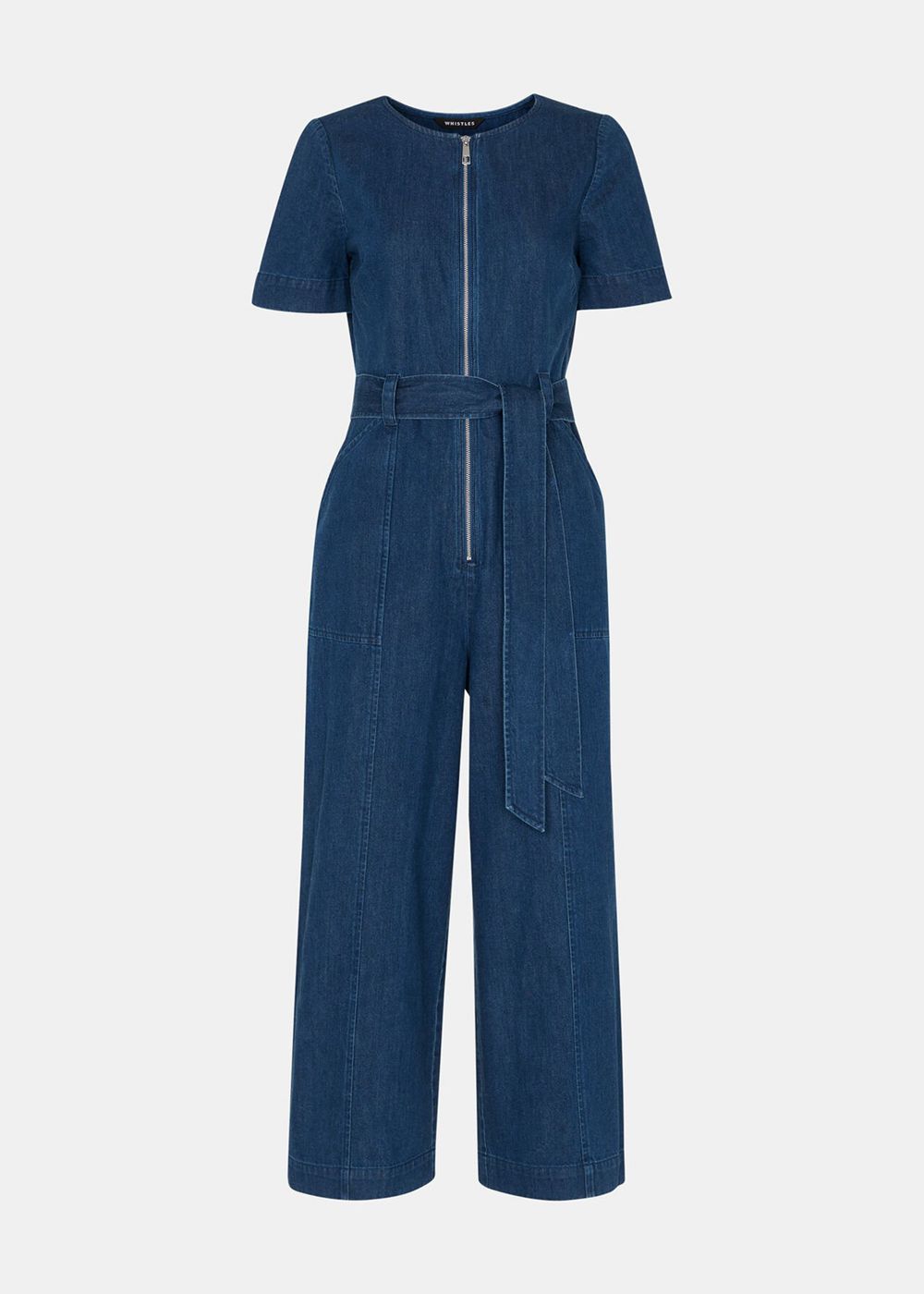 Whistles Short Sleeve Denim Jumpsuit Blue | US-91562WUIQ