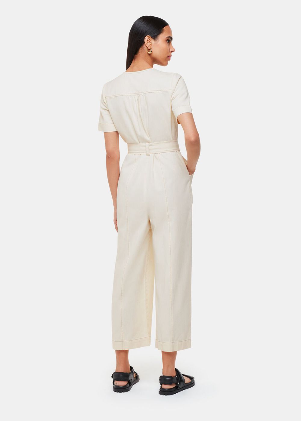 Whistles Short Sleeve Denim Jumpsuit White | US-32465UBXV