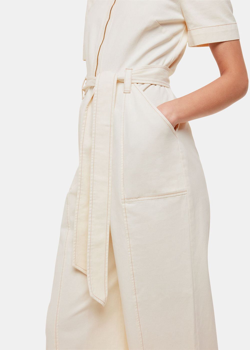 Whistles Short Sleeve Denim Jumpsuit White | US-32465UBXV