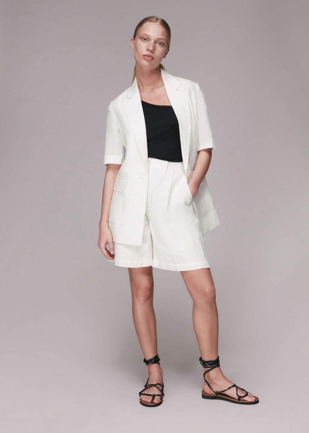 Whistles Short Sleeve Linen Jacket White | US-52819MTGY