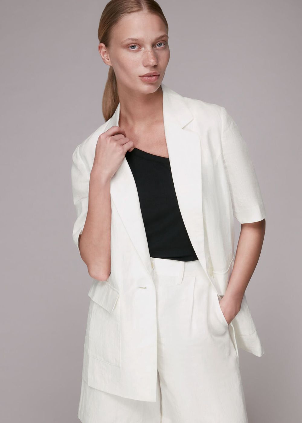 Whistles Short Sleeve Linen Jacket White | US-52819MTGY