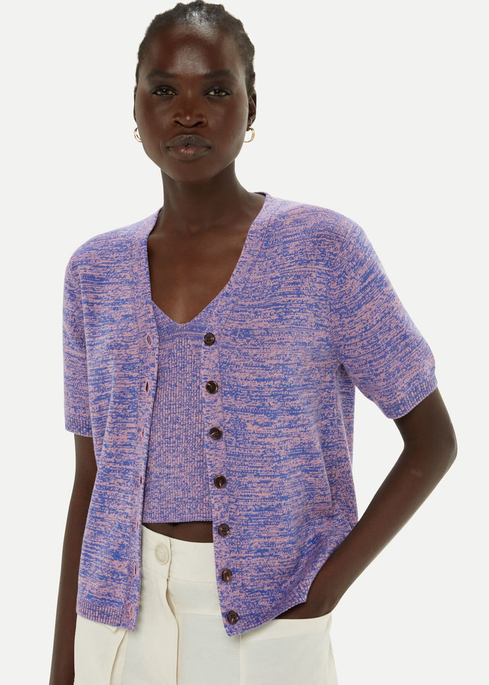 Whistles Short Sleeve Twist Cardigan Blue / Multicolor | US-78413JFXS