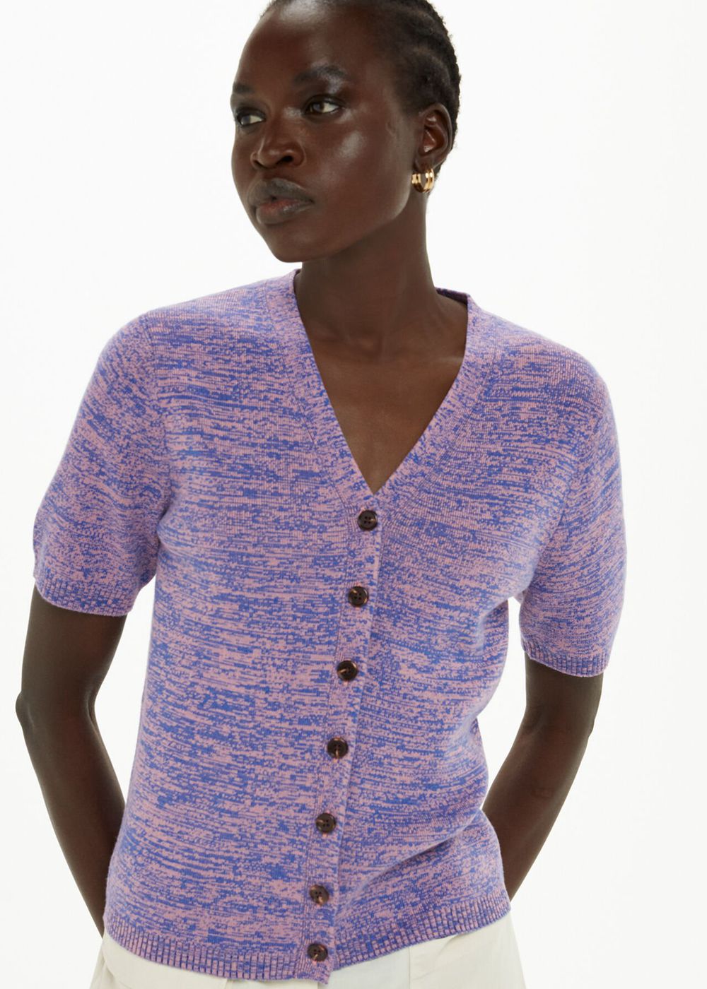 Whistles Short Sleeve Twist Cardigan Blue / Multicolor | US-78413JFXS