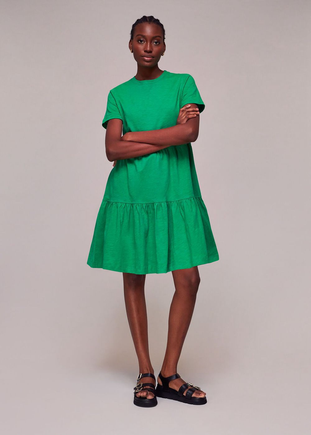 Whistles Short Tiered Jersey Dress Green | US-70538HUQM