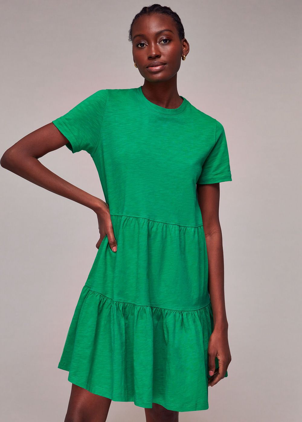 Whistles Short Tiered Jersey Dress Green | US-70538HUQM