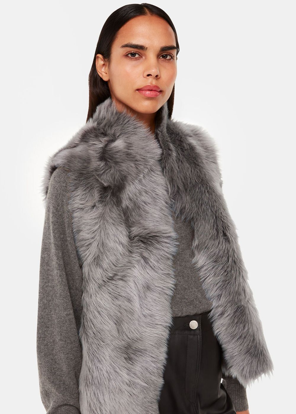 Whistles Short Toscana Sheepskin Vest Grey | US-16589UTWB