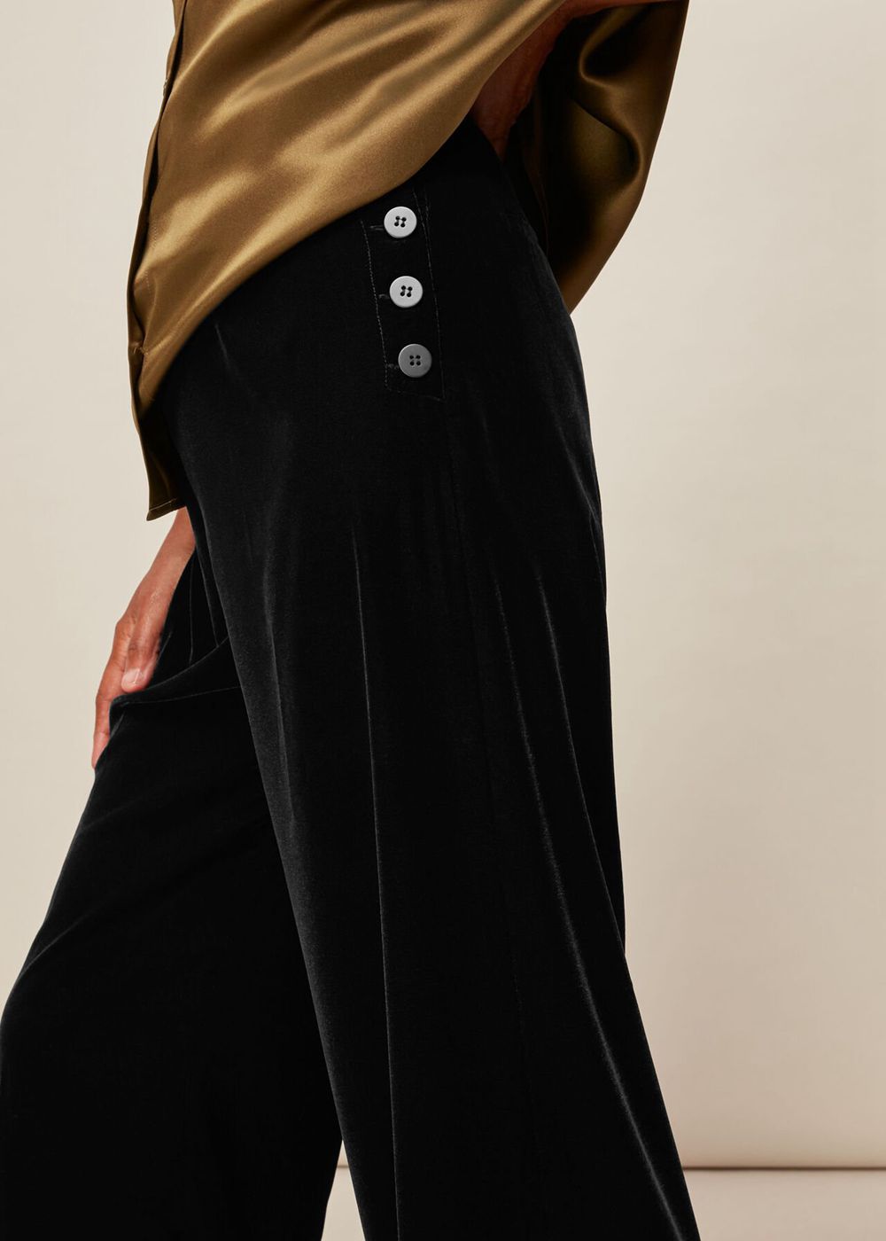 Whistles Side Button Velvet Pants Black | US-91657TWNL