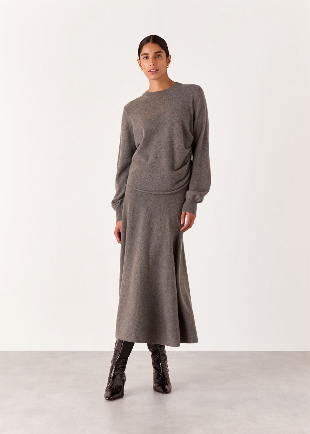 Whistles Side Ruched Detail Sweater Grey Brown | US-21940PYJH