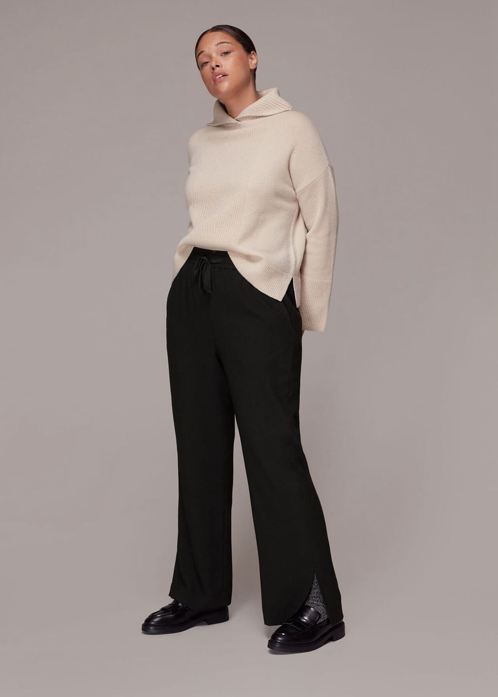 Whistles Side Split Crepe Pants Black | US-98371JZKG