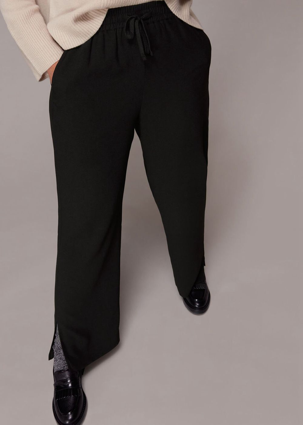 Whistles Side Split Crepe Pants Black | US-98371JZKG