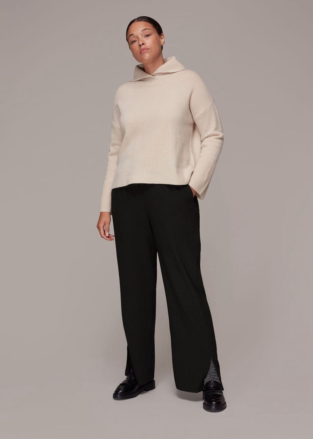 Whistles Side Split Crepe Pants Black | US-98371JZKG