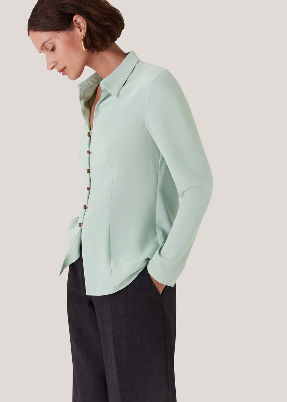 Whistles Silk Blend V Neck Shirts Blue | US-98574XOKD