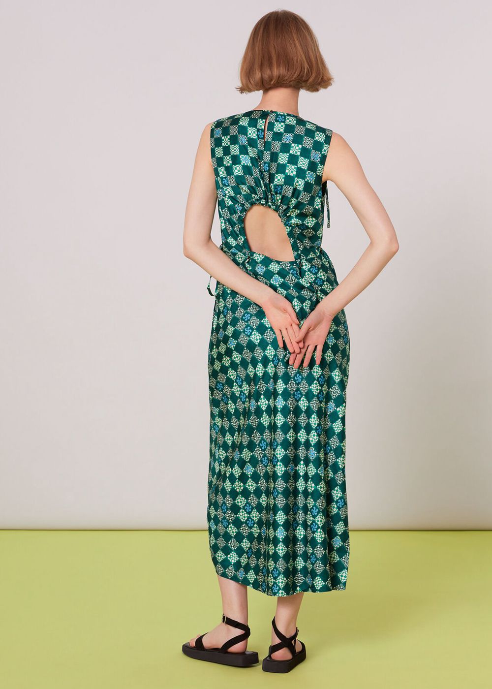 Whistles Silk Checkerboard Dress Green / Multicolor | US-96485WPJY