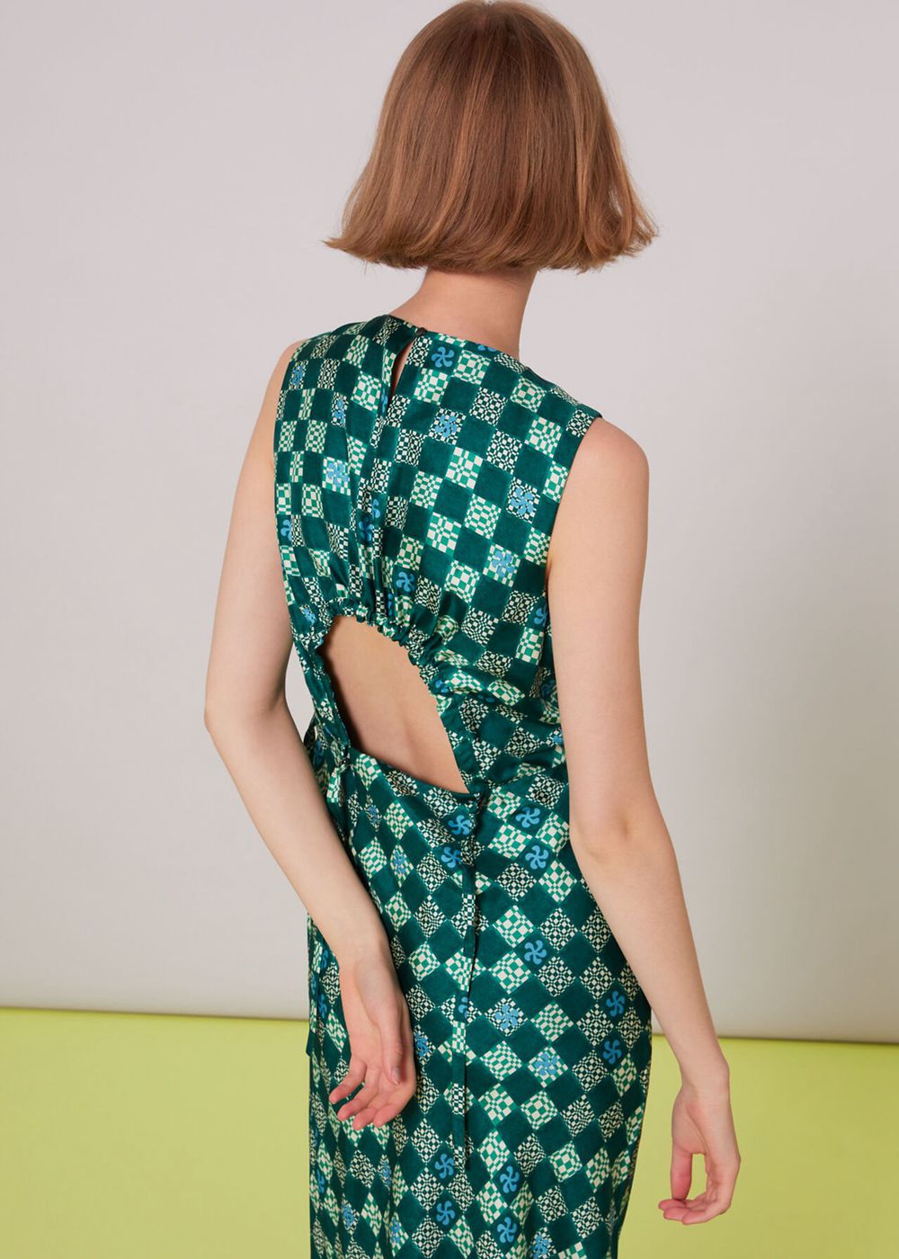 Whistles Silk Checkerboard Dress Green / Multicolor | US-96485WPJY