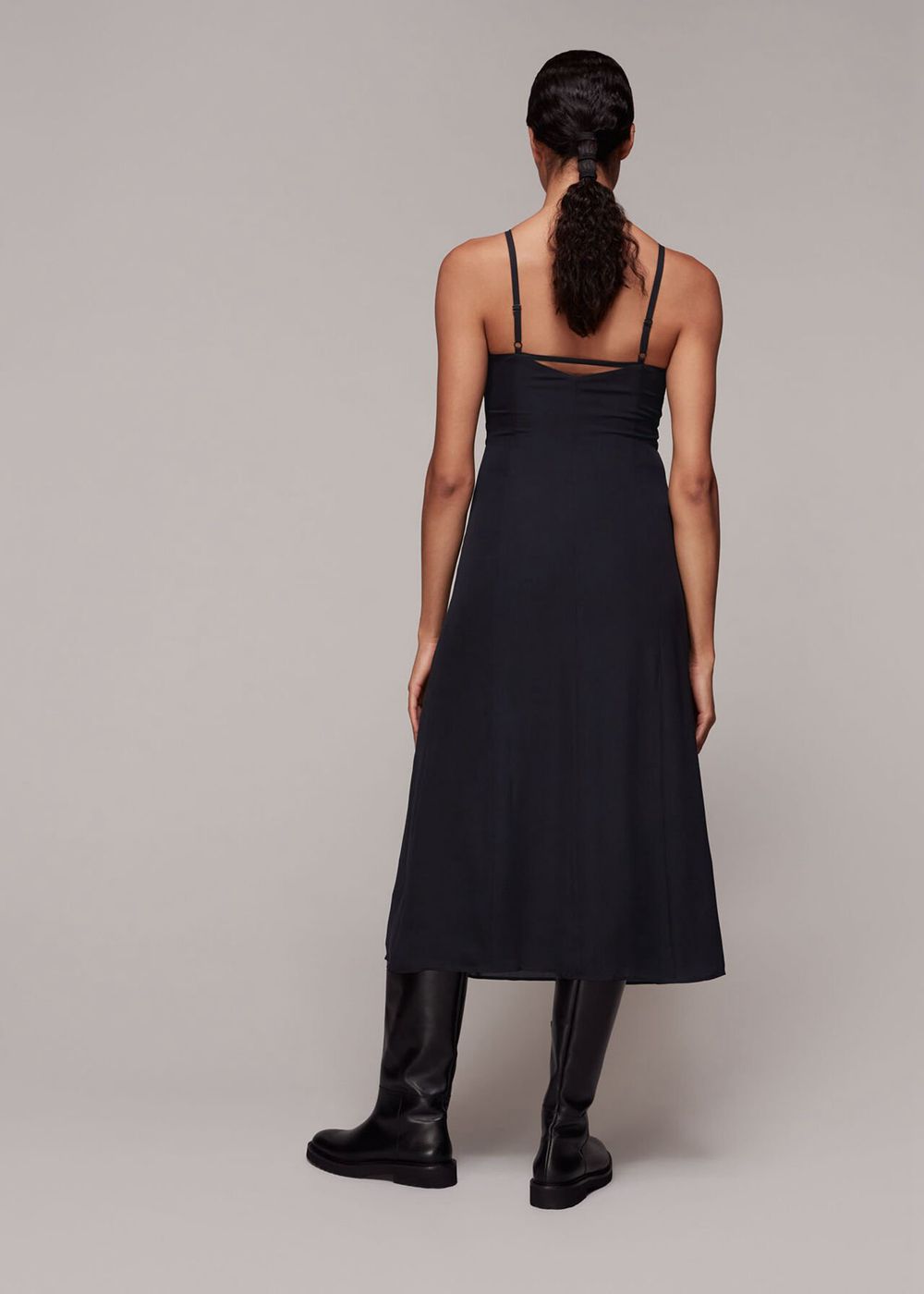 Whistles Silk Cut Out Detail Slip Dress Black | US-17968BXOD