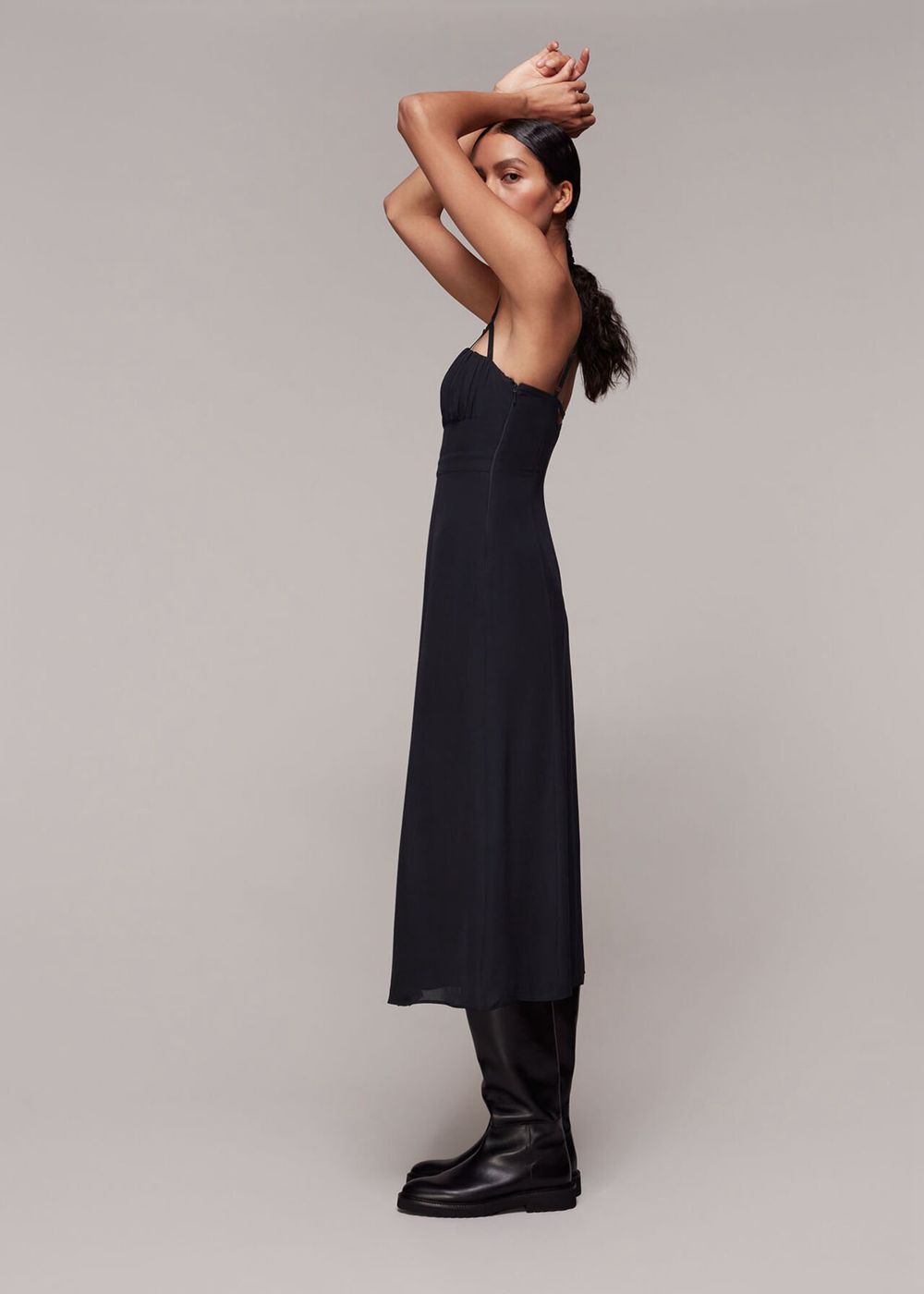 Whistles Silk Cut Out Detail Slip Dress Black | US-17968BXOD