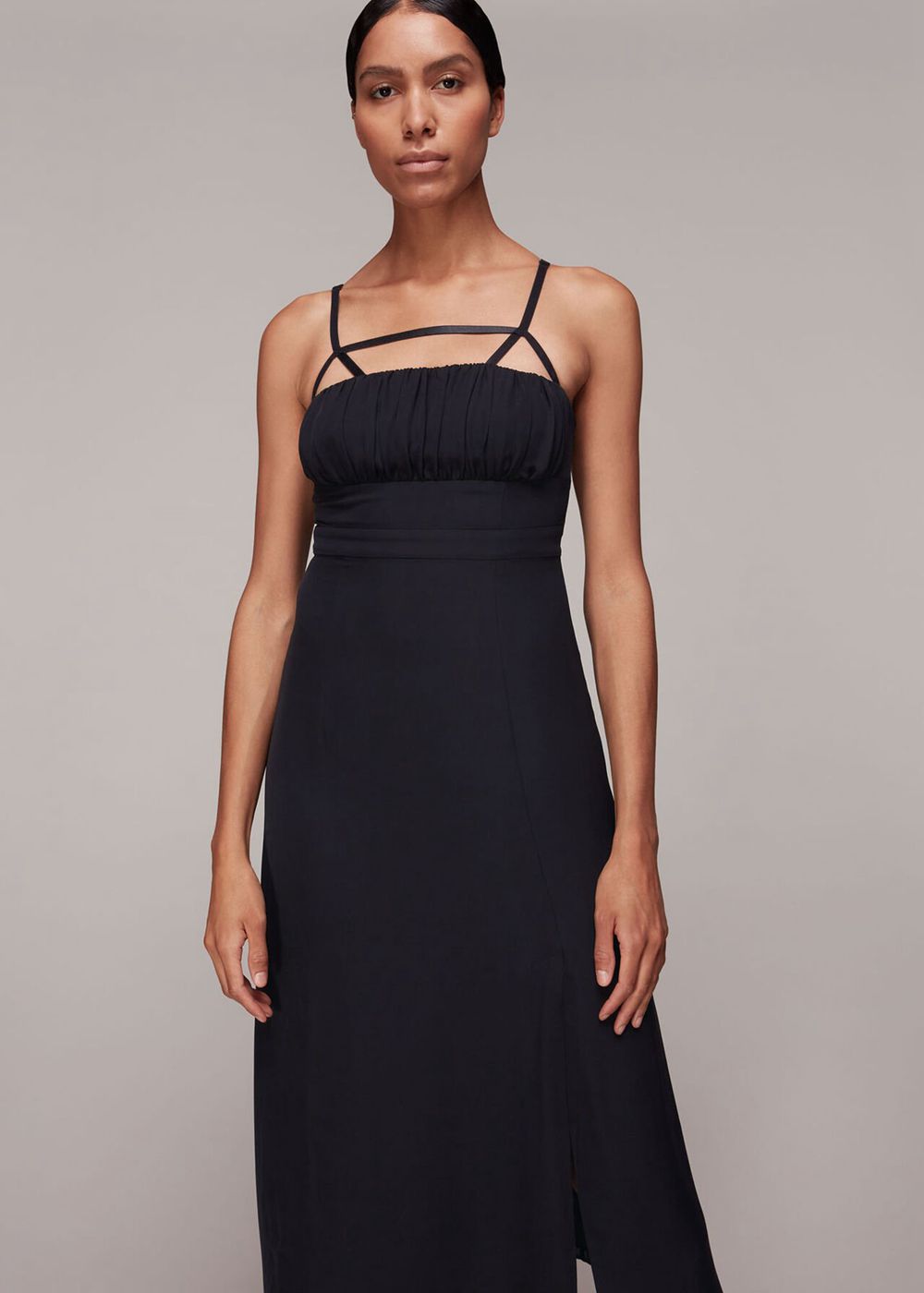 Whistles Silk Cut Out Detail Slip Dress Black | US-17968BXOD