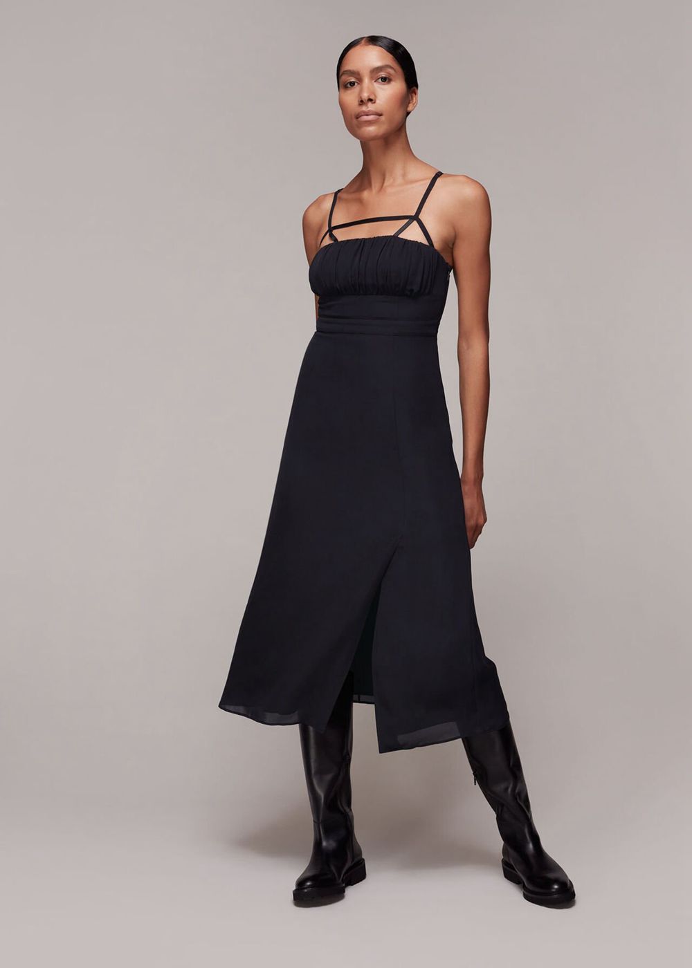 Whistles Silk Cut Out Detail Slip Dress Black | US-17968BXOD