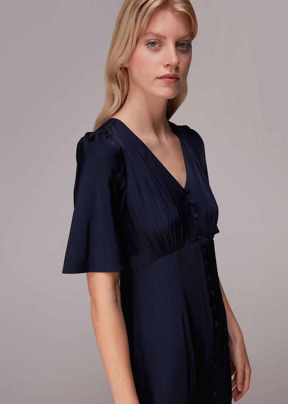 Whistles Simone Satin Maxi Dress Navy | US-61053JBLZ