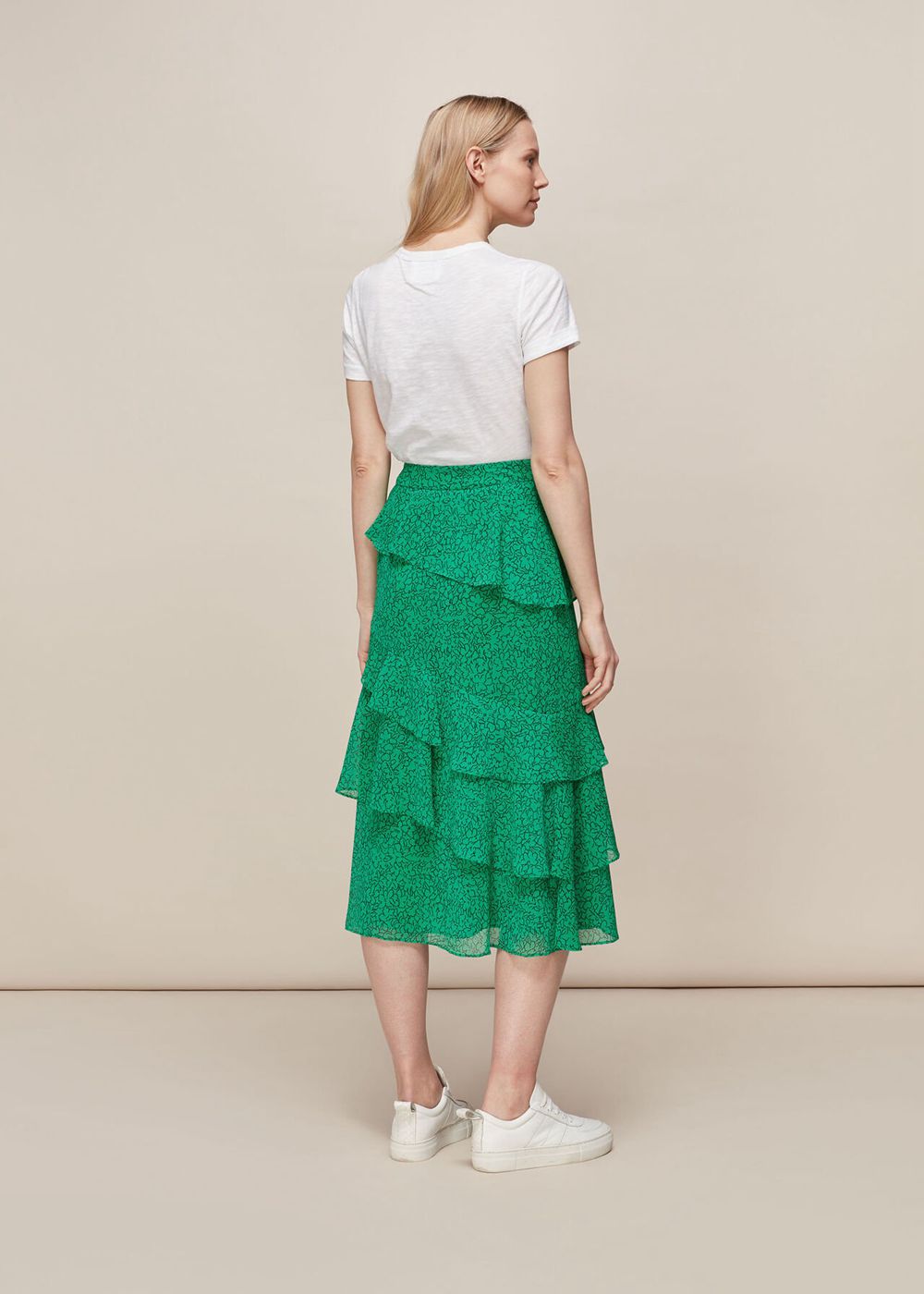 Whistles Sketched Floral Tiered Skirts Green / Multicolor | US-29438MSLB