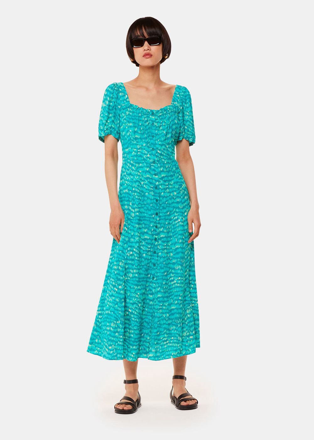 Whistles Sketched Grass Midi Dress Green / Multicolor | US-53268MNUS