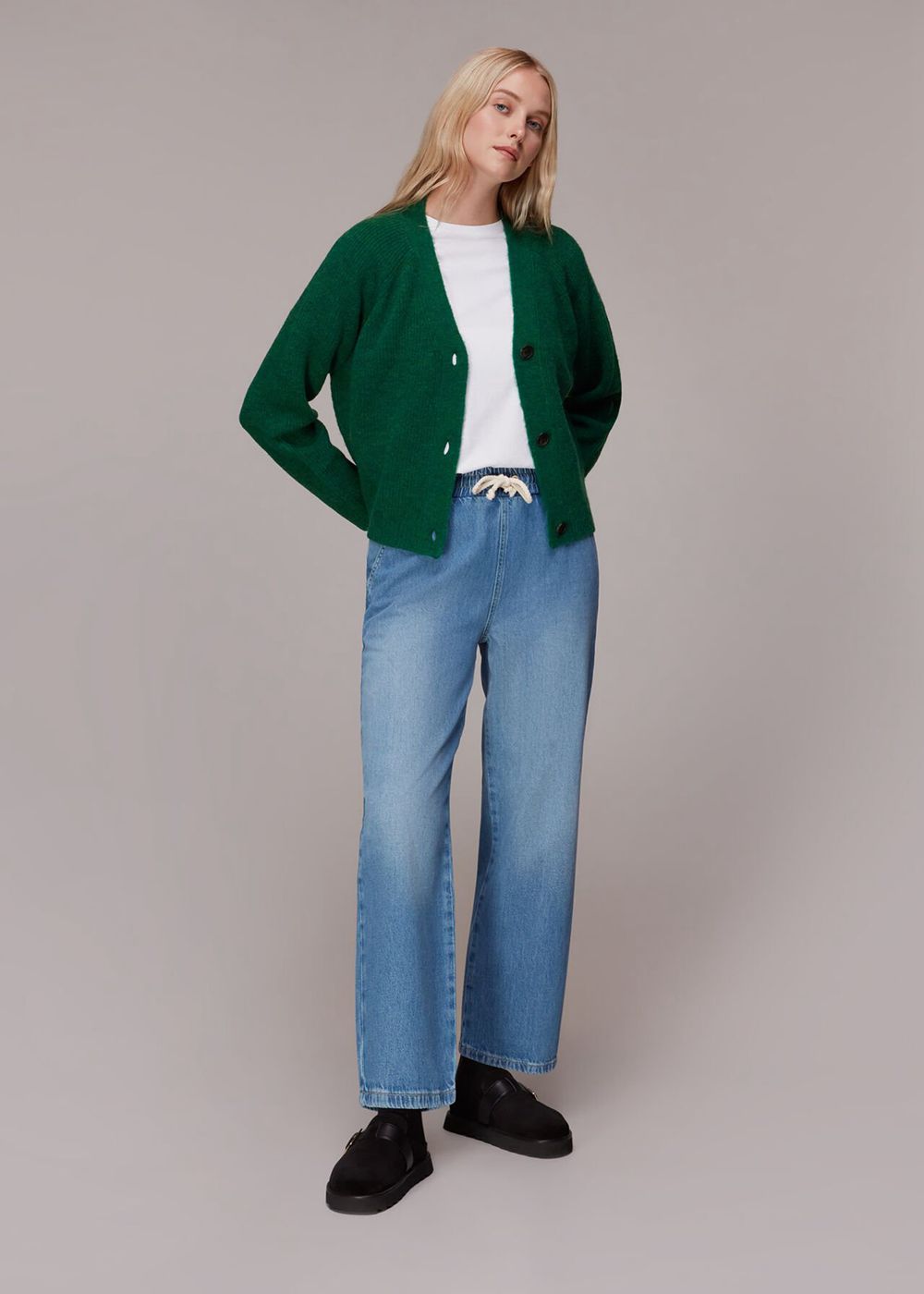 Whistles Skye Ribbed Cardigan Green | US-57094UDSP