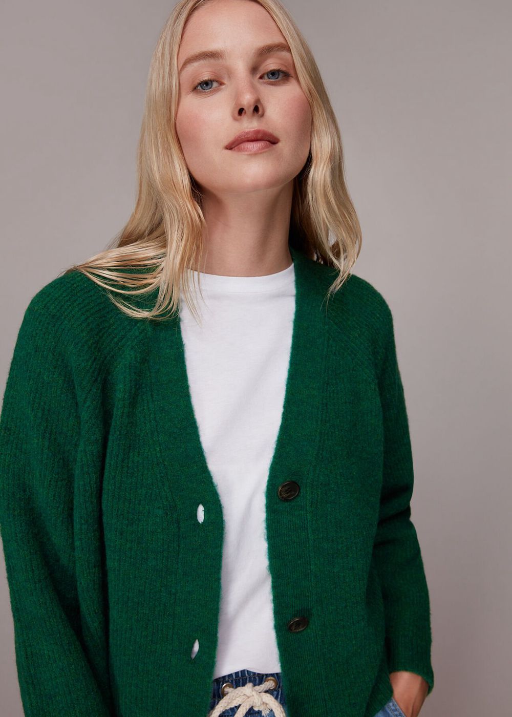 Whistles Skye Ribbed Cardigan Green | US-57094UDSP