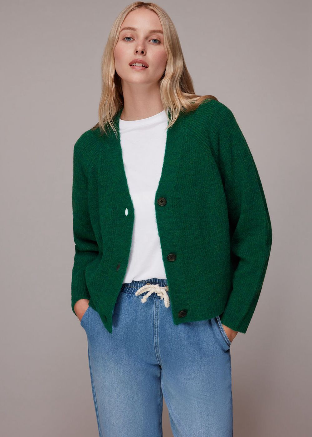 Whistles Skye Ribbed Cardigan Green | US-57094UDSP