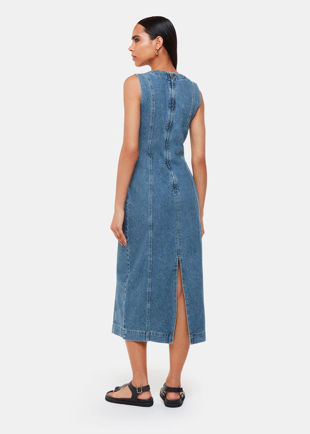 Whistles Sleeveless Denim Midi Dress Blue | US-19306FIGJ