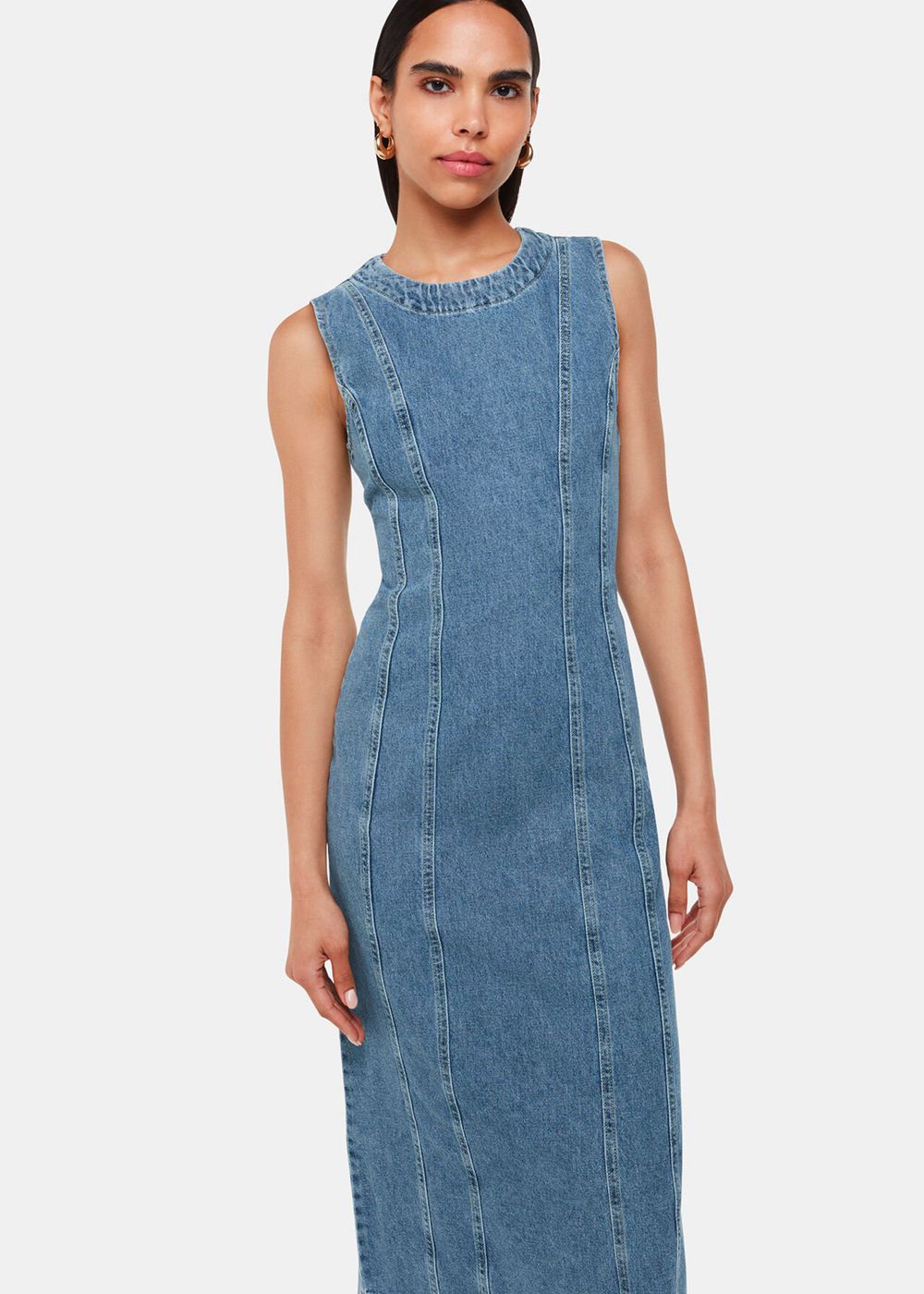 Whistles Sleeveless Denim Midi Dress Blue | US-19306FIGJ