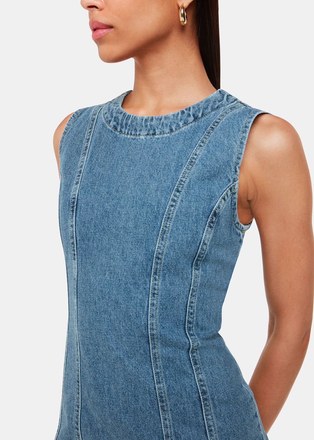 Whistles Sleeveless Denim Midi Dress Blue | US-19306FIGJ