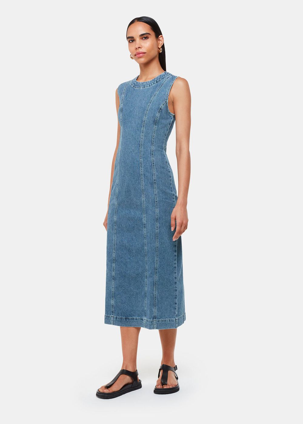 Whistles Sleeveless Denim Midi Dress Blue | US-19306FIGJ