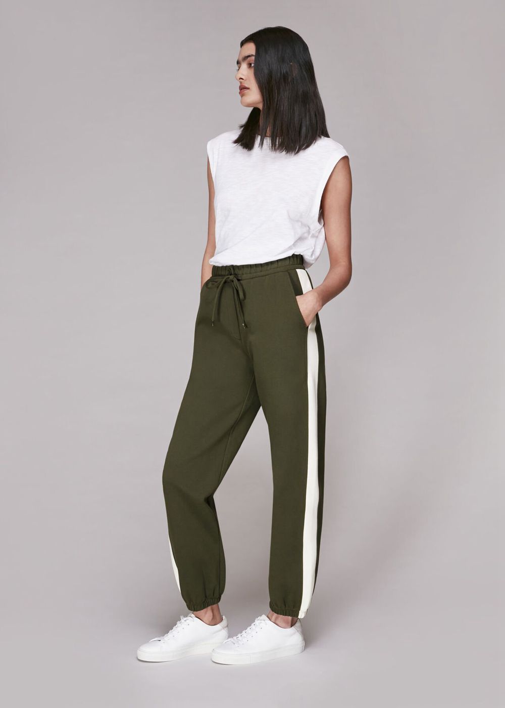 Whistles Slim Side Stripe Joggers Khaki | US-75304HGPE