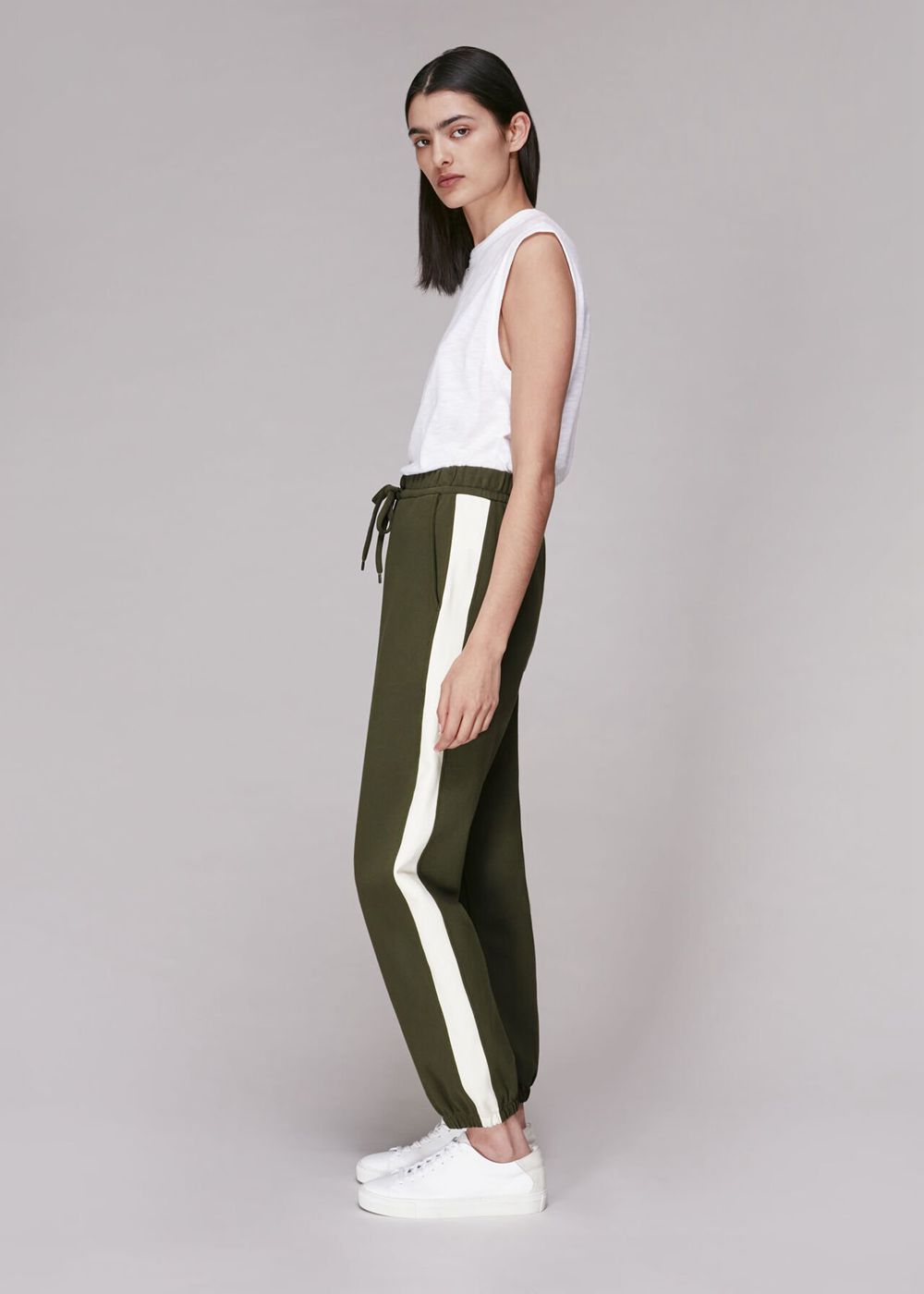 Whistles Slim Side Stripe Joggers Khaki | US-75304HGPE