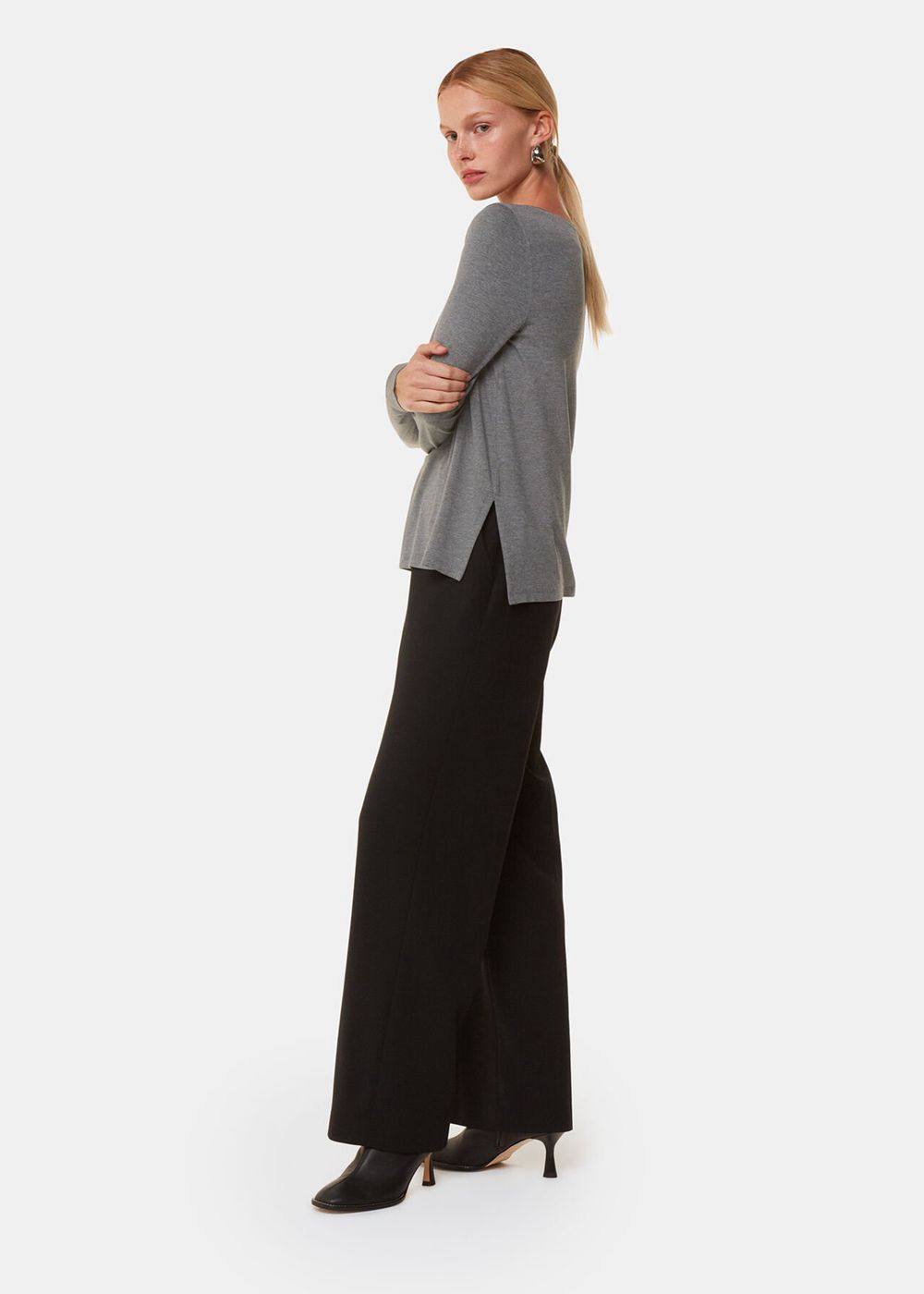 Whistles Slim Straight Neck Jersey Top Grey | US-54680IKOT