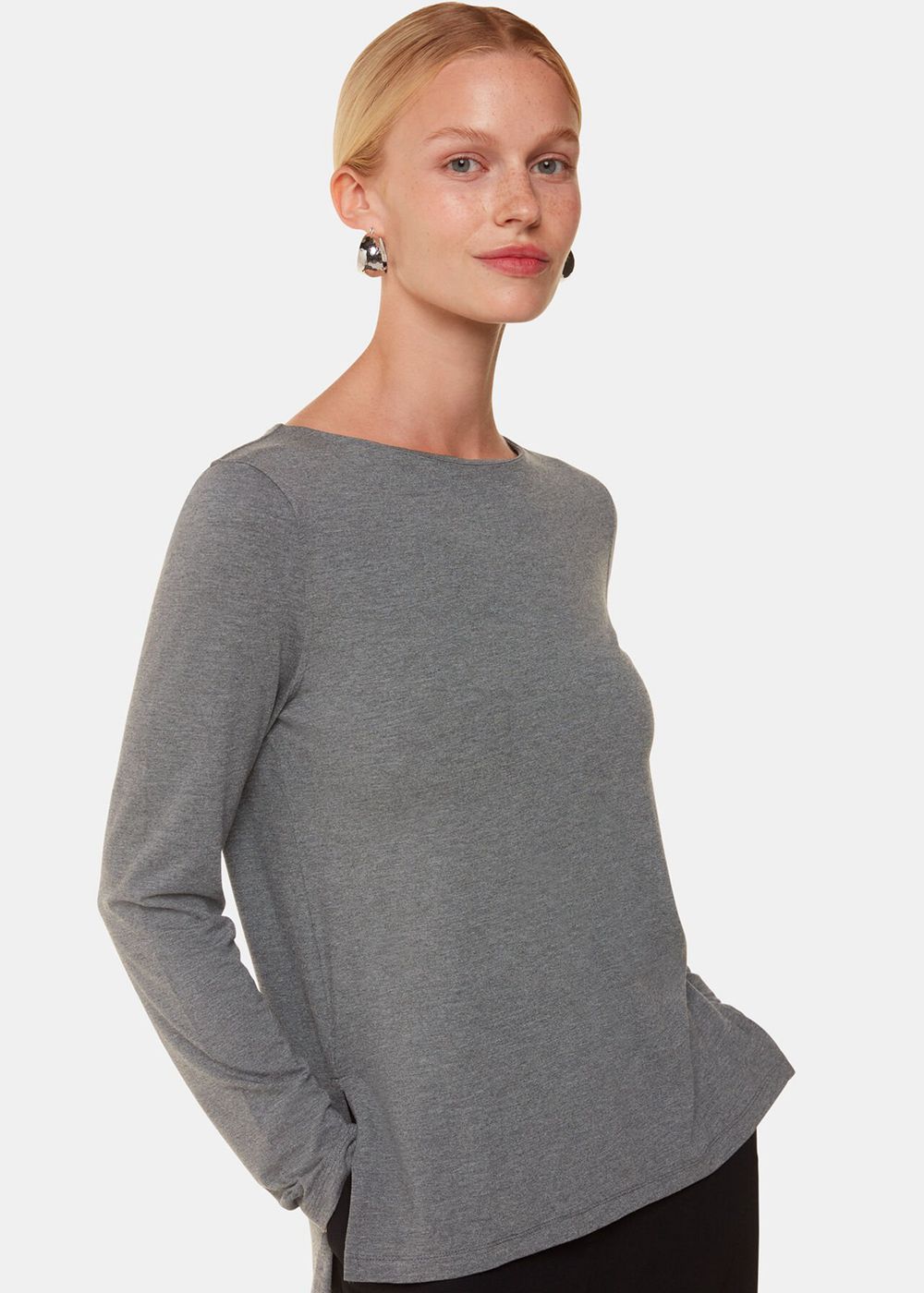 Whistles Slim Straight Neck Jersey Top Grey | US-79206FKUM