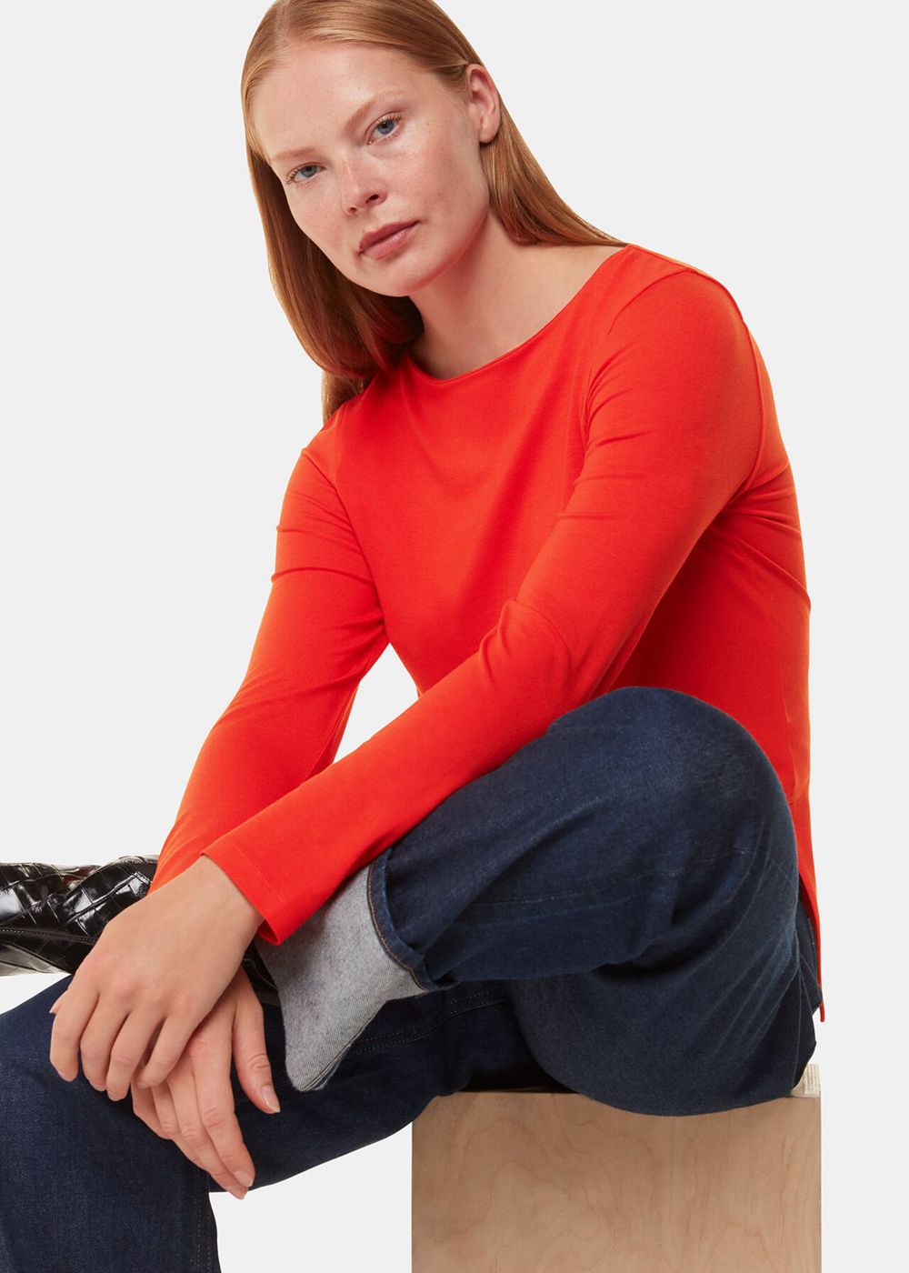 Whistles Slim Straight Neck Jersey Top Red | US-42073EZKC