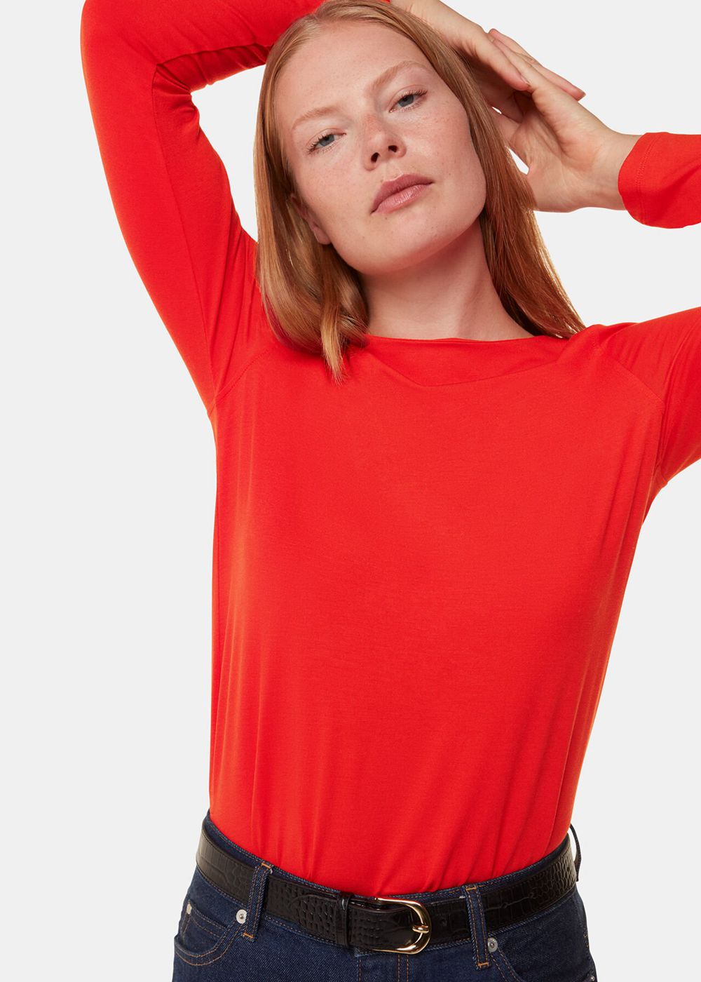 Whistles Slim Straight Neck Jersey Top Red | US-42073EZKC