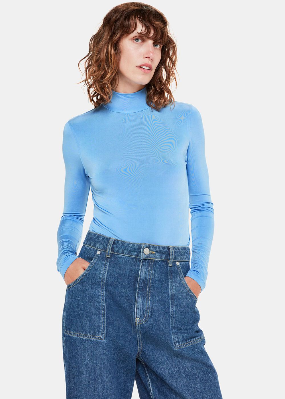 Whistles Slinky High Neck Top Blue | US-84017RTLJ