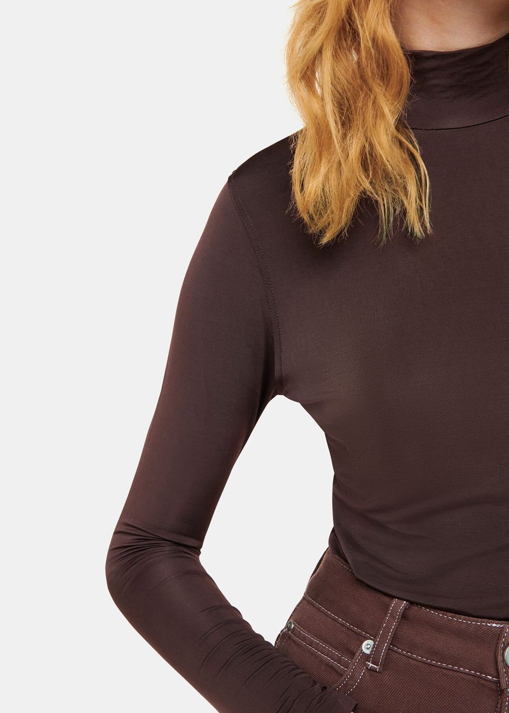 Whistles Slinky High Neck Top Chocolate | US-24751DLJF